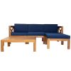 Outdoor Backyard Patio Wood 5-Piece Sectional Sofa Seating Group Set with Cushions; Natural Finish+ Beige Cushions - Blue
