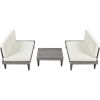 Outdoor 3-Piece Patio Furniture Set Solid Wood Sectional Sofa Set with Coffee Table Conversation Set with Side Table and Cushions; Grey+Beige - Beige