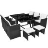 11 Piece Patio Dining Set with Cushions Poly Rattan Black - Black