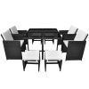 9 Piece Patio Dining Set with Cushions Poly Rattan Black - Black