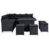 6 Piece Patio Lounge Set with Cushions Poly Rattan Black - Black