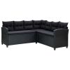 6 Piece Patio Lounge Set with Cushions Poly Rattan Black - Black