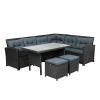 6-Piece Patio Furniture Set Outdoor Sectional Sofa with Glass Table, Ottomans for Pool, Backyard, Lawn - Black