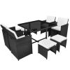 9 Piece Patio Dining Set with Cushions Poly Rattan Black - Black