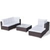 5 Piece Patio Lounge Set with Cushions Poly Rattan Brown - Brown