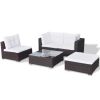 5 Piece Patio Lounge Set with Cushions Poly Rattan Brown - Brown