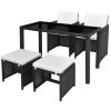 5 Piece Patio Dining Set with Cushions Poly Rattan Black - Black