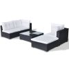 5 Piece Patio Lounge Set with Cushions Poly Rattan Black - Black