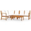5 Piece Patio Lounge Set with Cushion Cream Solid Acacia Wood - Brown