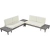 Outdoor 3-Piece Patio Furniture Set Solid Wood Sectional Sofa Set with Coffee Table Conversation Set with Side Table and Cushions; Grey+Beige - Beige