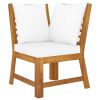5 Piece Patio Lounge Set with Cushion Cream Solid Acacia Wood - Brown