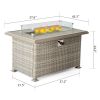 Outdoor Wicker Gas Fire Table, Patio Propane Gas Fire Pit w Aluminum Tabletop,Glass Wind Guard - as Pic