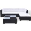 5 Piece Patio Lounge Set with Cushions Poly Rattan Black - Black