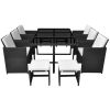 11 Piece Patio Dining Set with Cushions Poly Rattan Black - Black