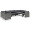 9 Piece Patio Lounge Set with Cushions Poly Rattan Gray - Grey
