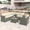 Patio Furniture Set, 5 Piece Outdoor Conversation Set, with Coffee Table, Cushions and Single Chair - Beige