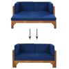 Outdoor Patio Extendable Wooden Sofa Set Sectional Furniture Set with Thick Cushions for Balcony; Backyard; Poolside; Brown Finish+Blue Cushion - Blue