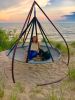 71 H x 84 W x 84 D Outdoor Beige 7 FT Hammock Flyer Saucer Hanging Chair with Stand - as Pic