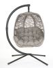 66 H x 34 W x 43 D Outdoor Beige Hanging Egg Patio Chair with Cushion, C Type Bracket, and Branch Design - as Pic