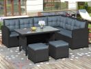 6-Piece Patio Furniture Set Outdoor Sectional Sofa with Glass Table, Ottomans for Pool, Backyard, Lawn - Black