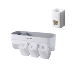 Suction Wall-mounted Multifunctional Washing Cup Holder Set (Option: Three cup toothpaste dispenser)
