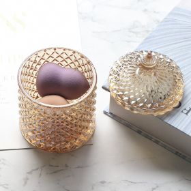 Puff Storage Box Bathroom Cotton Swab Storage Box Dressing Table Jewelry Glass Storage Jar (Option: Amber gold)