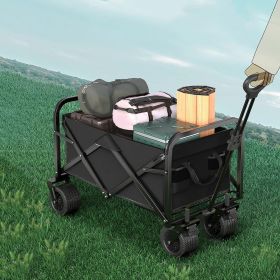 Folding Wagon Carts Collapsible Beach Wagon With Big Wheels For Sand 330lbs Capacity (Color: Black)